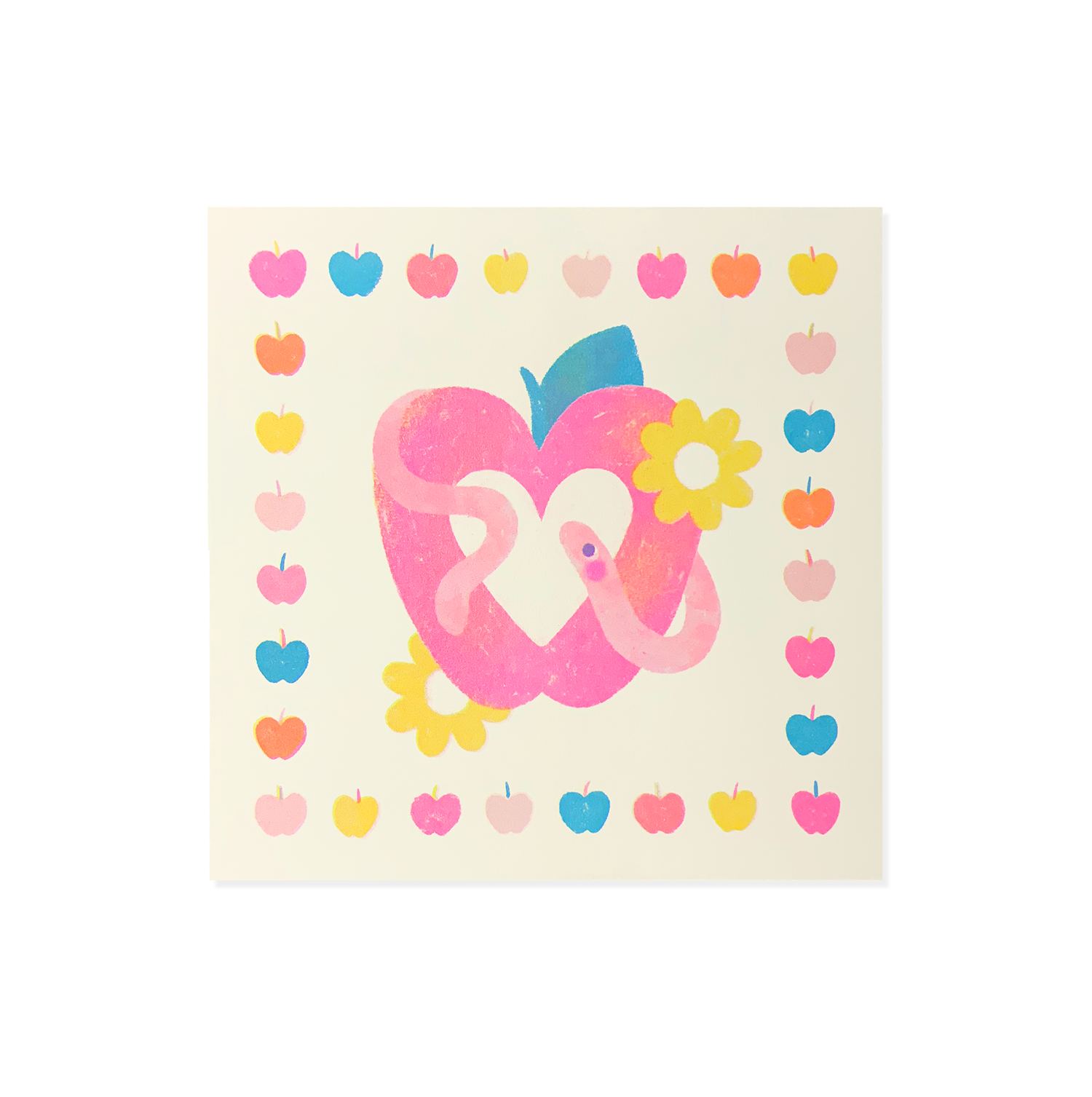 Wildkat Studio - Wholesale Art Print - Apple & Worm Risograph Art Print3