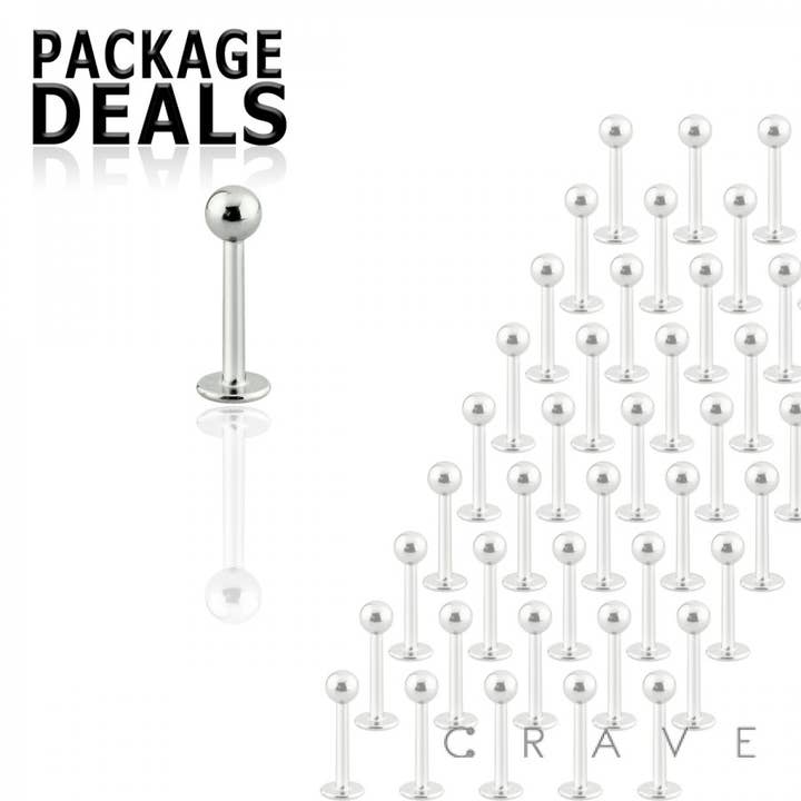 50PCS OF BASIC 316L SURGICAL STEEL LABRET WITH BALL PACKAGE for wholesale by CRAVE