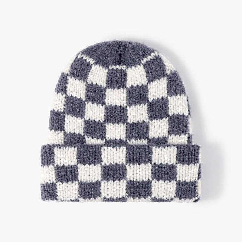 Dipped Shop - Wholesale Beanie - Women's - Plaid Contrast Color Warm Knit Beanie DPKB30191