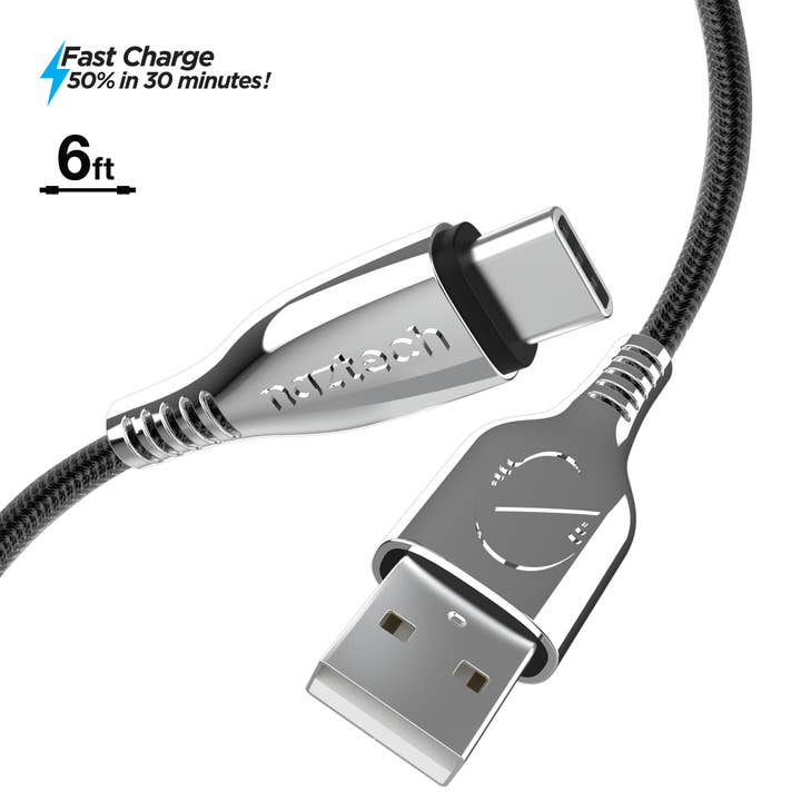 Naztech Titanium USB to USB-C Braided Cable 6ft for wholesale by JupiterGear Home