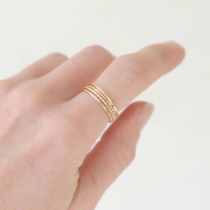 Meadowbelle - Wholesale Band/Stacked Ring - Gold Stacking Rings. Set Of Four. Skinny Slim. Stack Ring. Hammered. Shiny. 14K Gold Filled Classic Stack Ring. Knuckle Ring. Midi Ring.3
