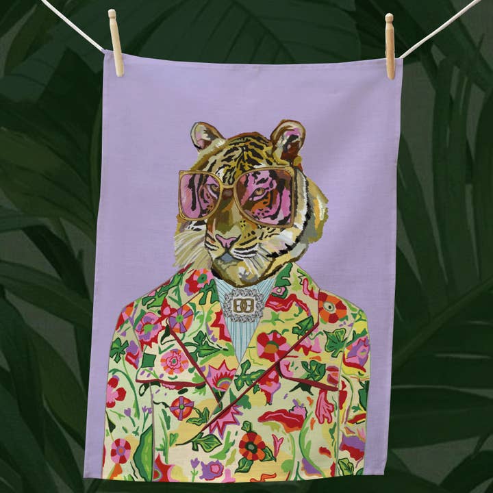 Fashion Animals- Tommy Tea Towel for wholesale by Catherine Loves