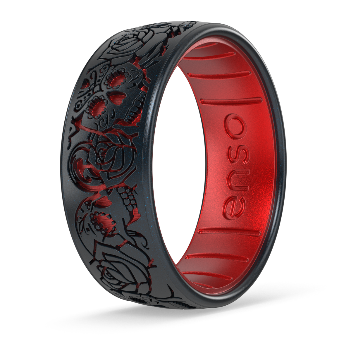 Enso Rings - Wholesale Band/Stacked Ring - Etched Silicone Ring - Skull Tango - Black Pearl/Ruby0