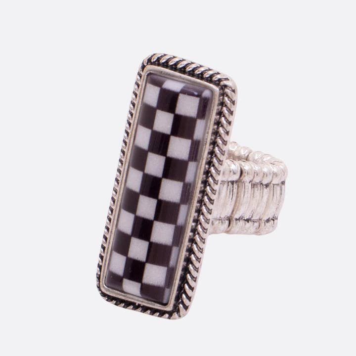 anbfashion - Wholesale Band/Stacked Ring - WESTERN CHECKERED PATTERN STRETCH RING SR-04561