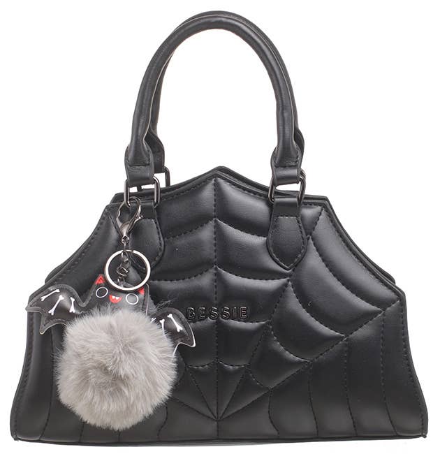 Bessie London - Vendita all'ingrosso Borsa tote - Donna - BORSA TRAPUNTATA DI HALLOWEEN A RAGNATELA CON CIONDOLO A FORMA DI PIPISTRELLO1