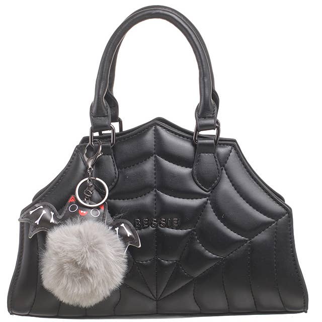 Bessie London - Vendita all'ingrosso Borsa tote - Donna - BORSA TRAPUNTATA DI HALLOWEEN A RAGNATELA CON CIONDOLO A FORMA DI PIPISTRELLO1