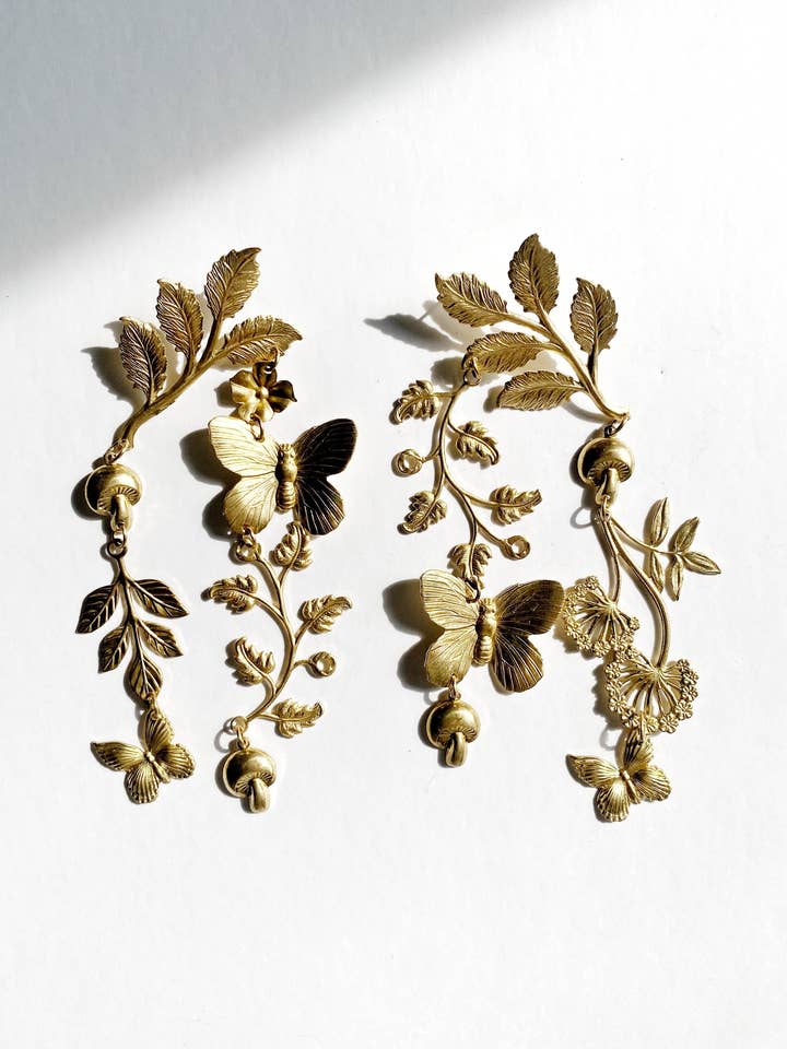 Dreamgaze Flora And Fauna Brass Earrings for wholesale by storm + stress