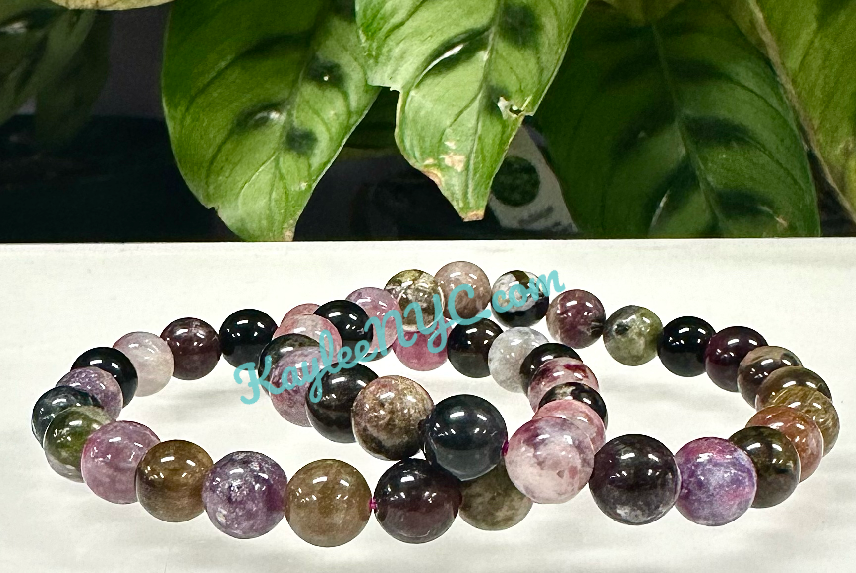 KayleeNYC - Venta al por mayor Pulsera de cuentas - Pulsera elástica natural de turmalina sandía de 8 mm y 7,5".7