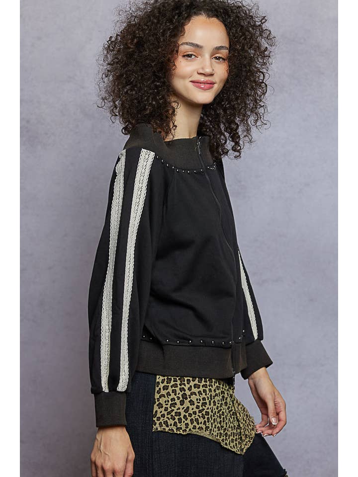 Pol Clothing - Wholesale Knit Top - Women's - Solid off shoulder lace trim detail French terry knit top2