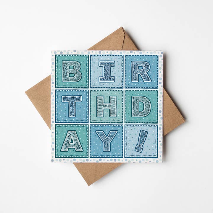 Jess A Little Creative - Wholesale Birthday Card - Blue and Turquoise Typographic Birthday Card