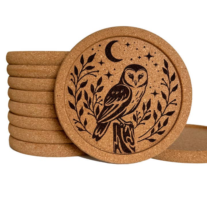 Owl Cork Coaster for wholesale by Art by Sharell
