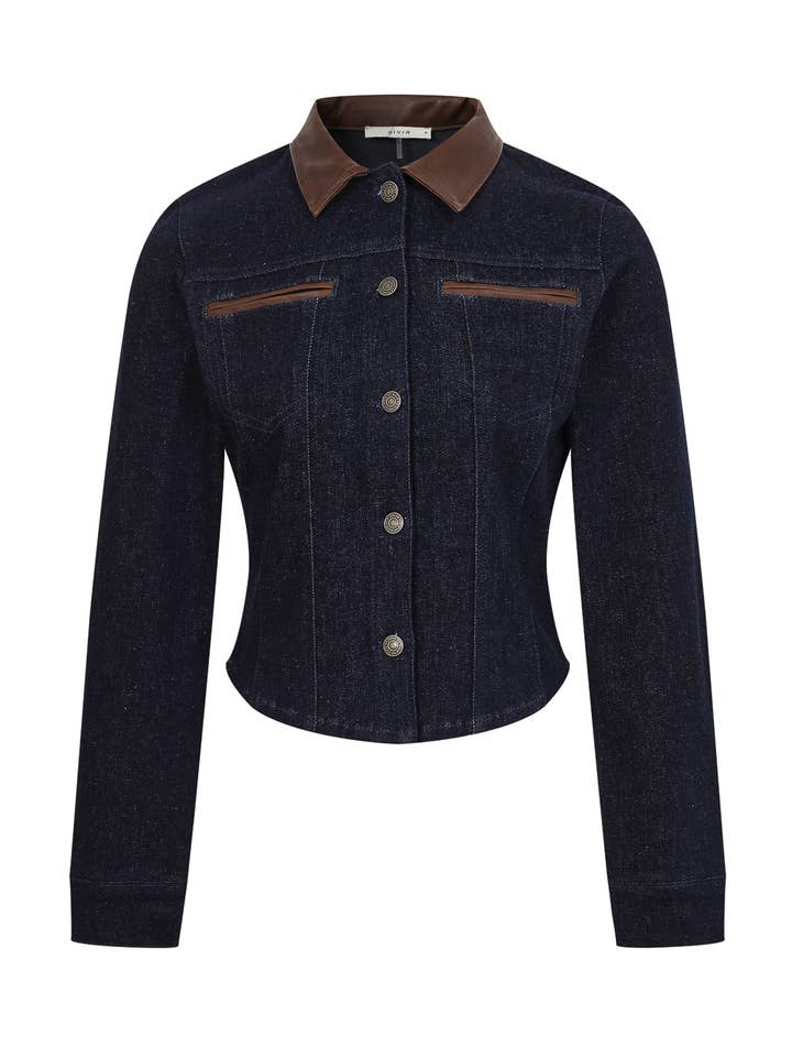 Denim Leather Mix Fitted Jacket JI001 for wholesale by RIVIR