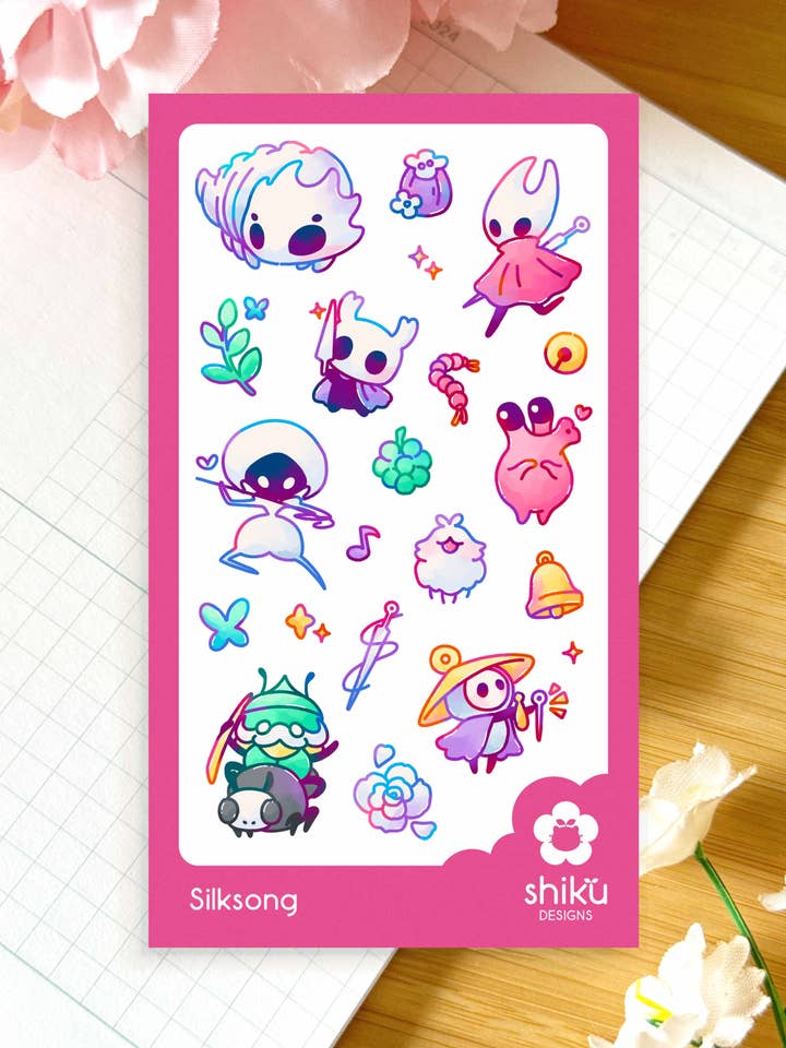 Silksong Sticker Sheet for wholesale by Shiku Designs