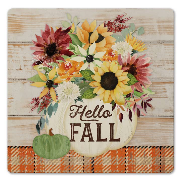 CounterArt/Highland Home/Thirstystone/CoasterStone – wholesale Trivet – "Hello Fall" Ceramic Stone Trivet 8" Square