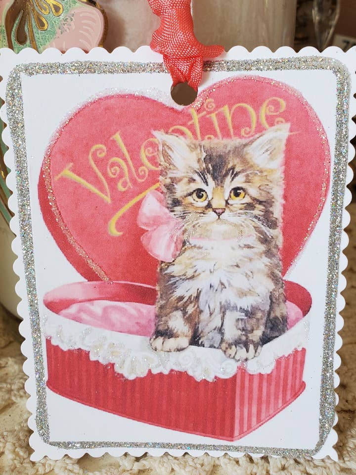 Valentine Gave Tag Kitty n Heart n Lace Box for engroshandel hos Little Heart Designs