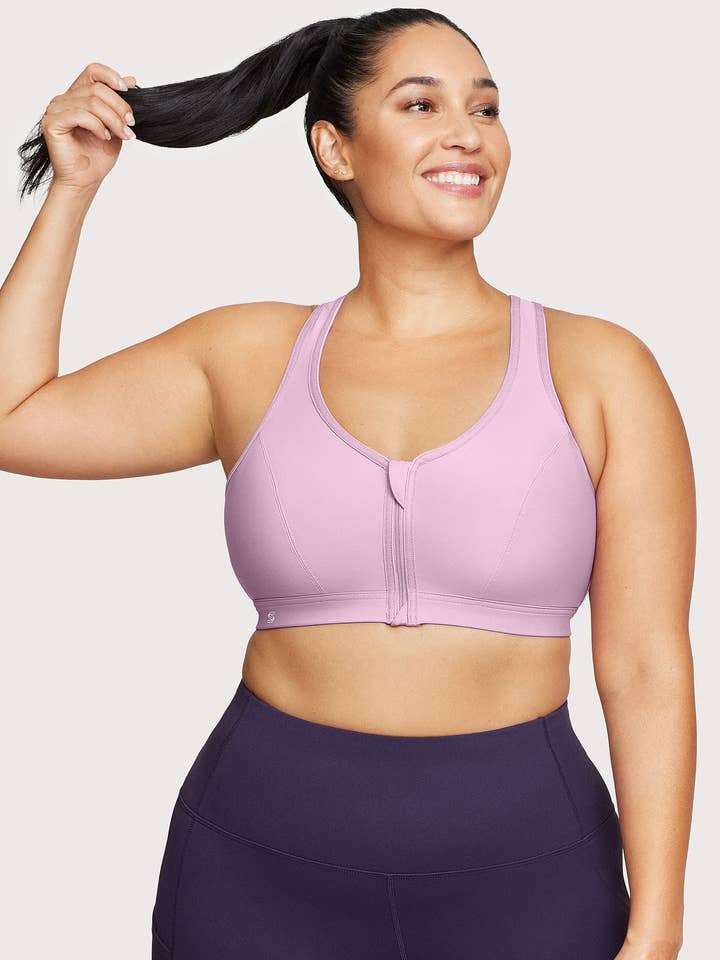 Front-Closure Zip Up Sports Bra Lavender for wholesale by Glamorise