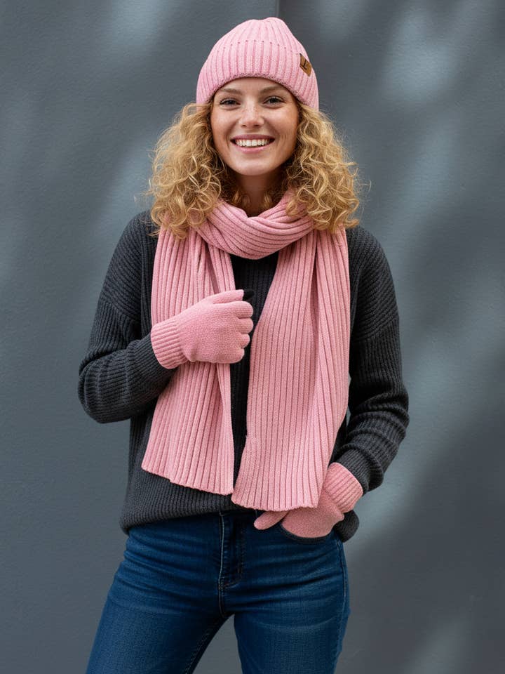 Beanie Hat Scarf Touchscreen Gloves Set - Fleece Lined for wholesale by LidorUS