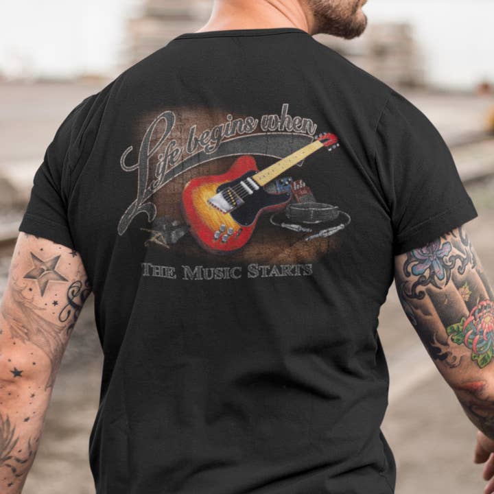 Life Begins Music - 4,5 oz bomulds-T-shirt for engroshandel hos Taboo Apparel