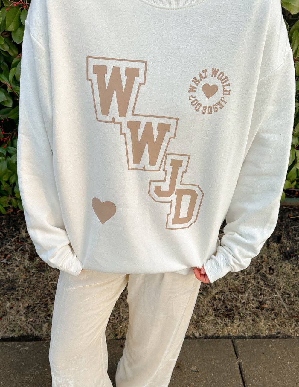 Elevated Faith - Wholesale Graphic Sweatshirt - Women's - WWJD Varsity Unisex Crewneck3