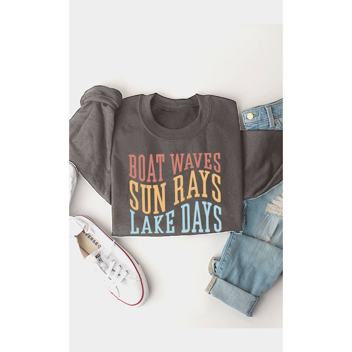 Kissed Apparel - Wholesale Graphic Sweatshirt - Women's - Boat Waves Sun Rays and Lake Days Graphic Fleece Sweatshirt1