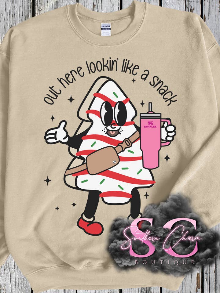 Lookin' Like A Snack (Christmas Tree Cake) Crewneck for wholesale by Southern Charm Boutique