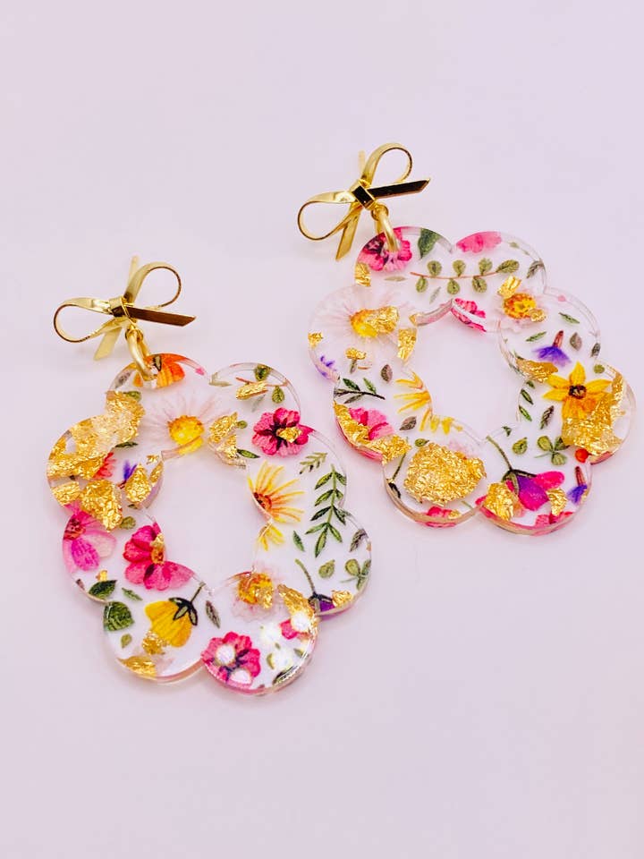 FLOWER OVAL SCALLOP BOW EARRINGS for wholesale by Sandy Lou Designs