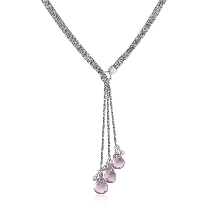 Ametista Lavanda Tripla com Lariat de Pérola Cinzenta por atacado de Anatoli Jewelry