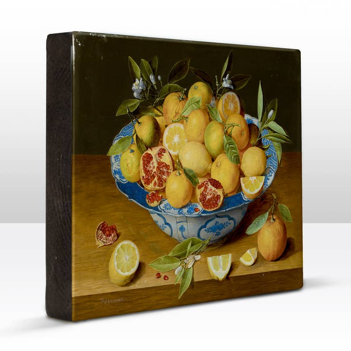 Lackdruck Stillleben mit Zitronen, Orangen und Granatapfel – Jacob van Hulsdonck für den Großhandel von Laqueprint