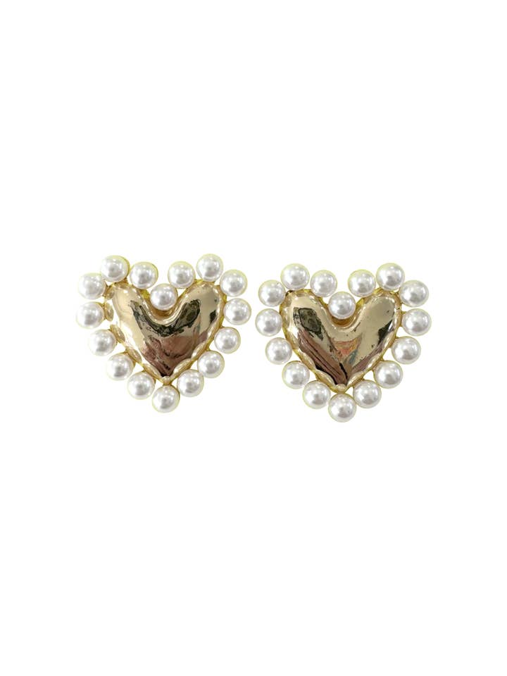 Pendientes Hathaway Heart Stud con Detalle de Perla para venta al por mayor de Gemelli