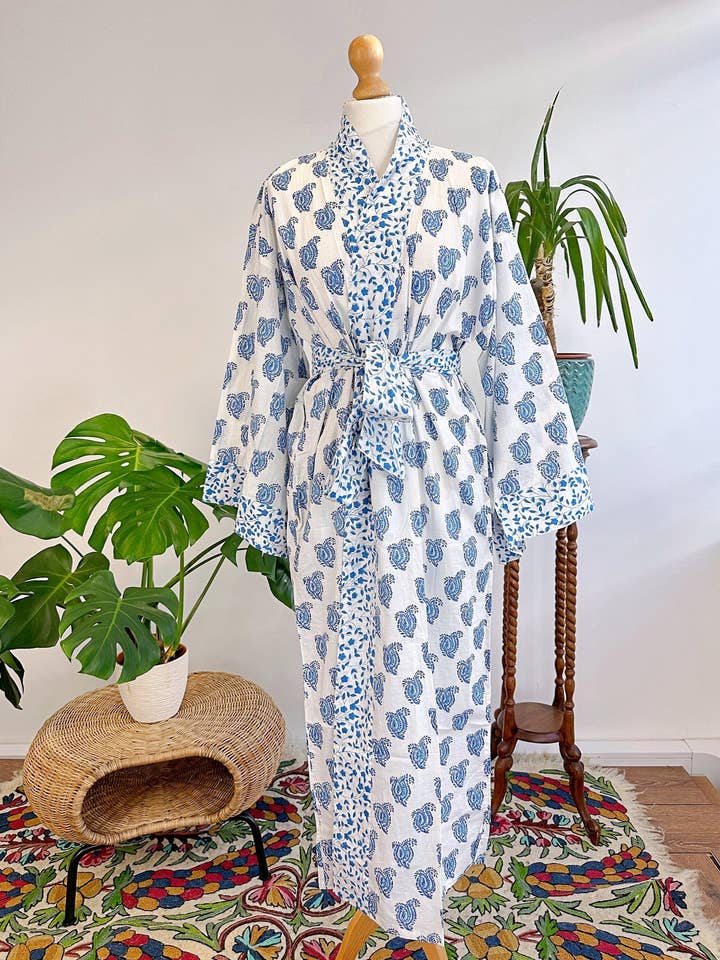 Essential Designs London – wholesale Robe – Women's – Pure Cotton Handprinted House Robe | Autumn Winter Christmas0