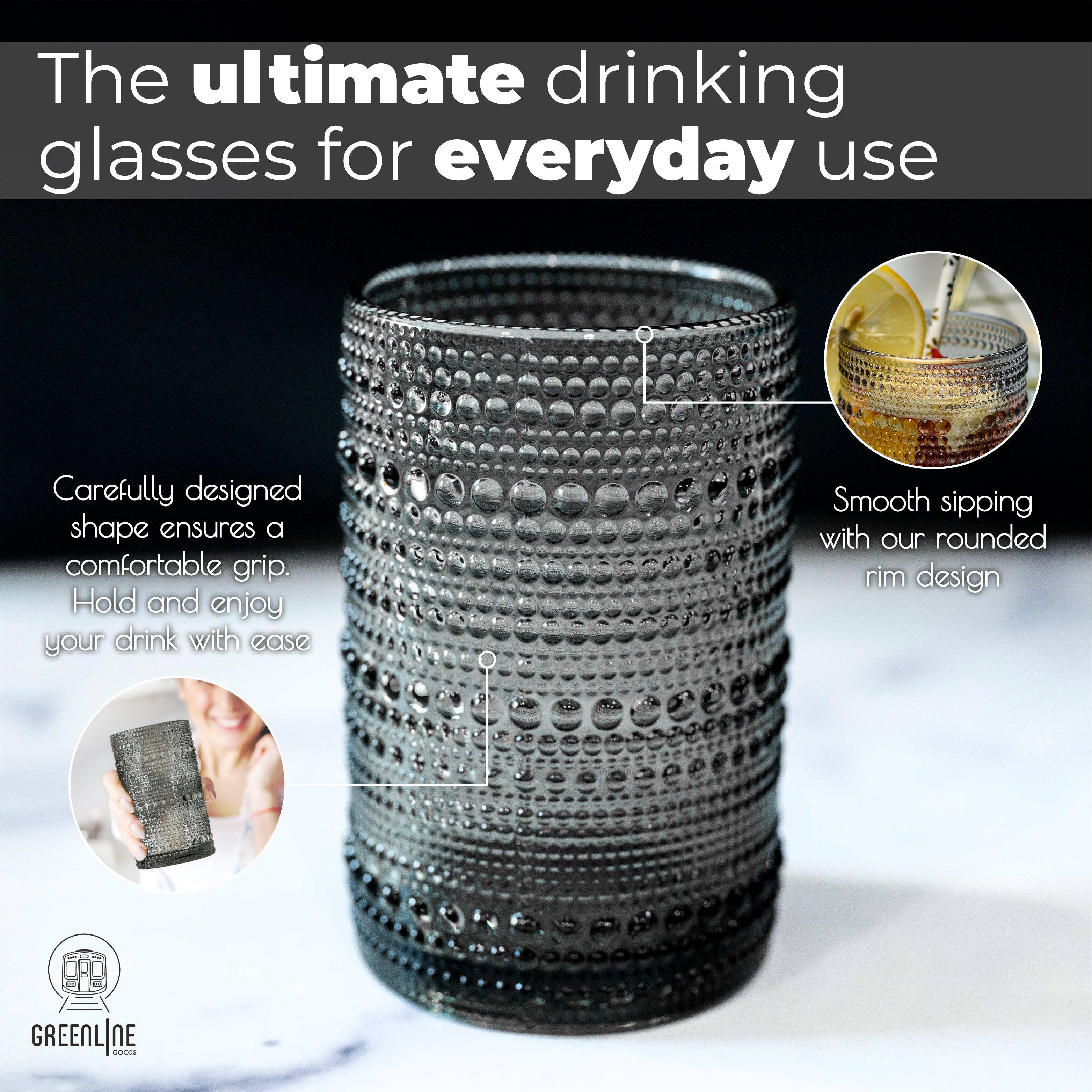 Greenline Goods - Wholesale Drinking Glass/Cup - Hobnail Drinking Glasses - Gray 14 oz ( Set of 4 )4