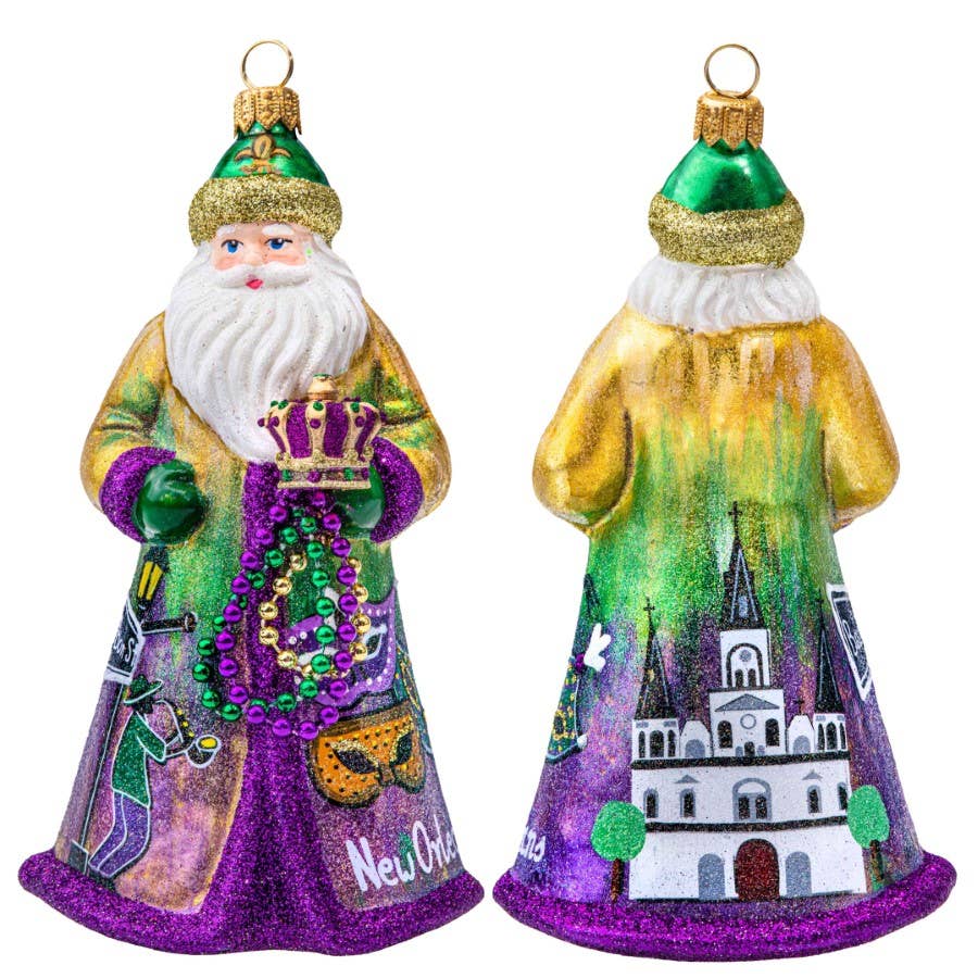 Joy To The World Collectibles - Wholesale Ornament - Glitterazzi New Orleans Santa with Mardi Gras Beads0