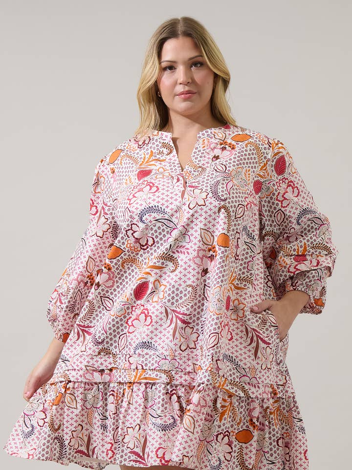 Hendry Floral Velma Ruffle Shift Dress Curve for wholesale by Sugarlips