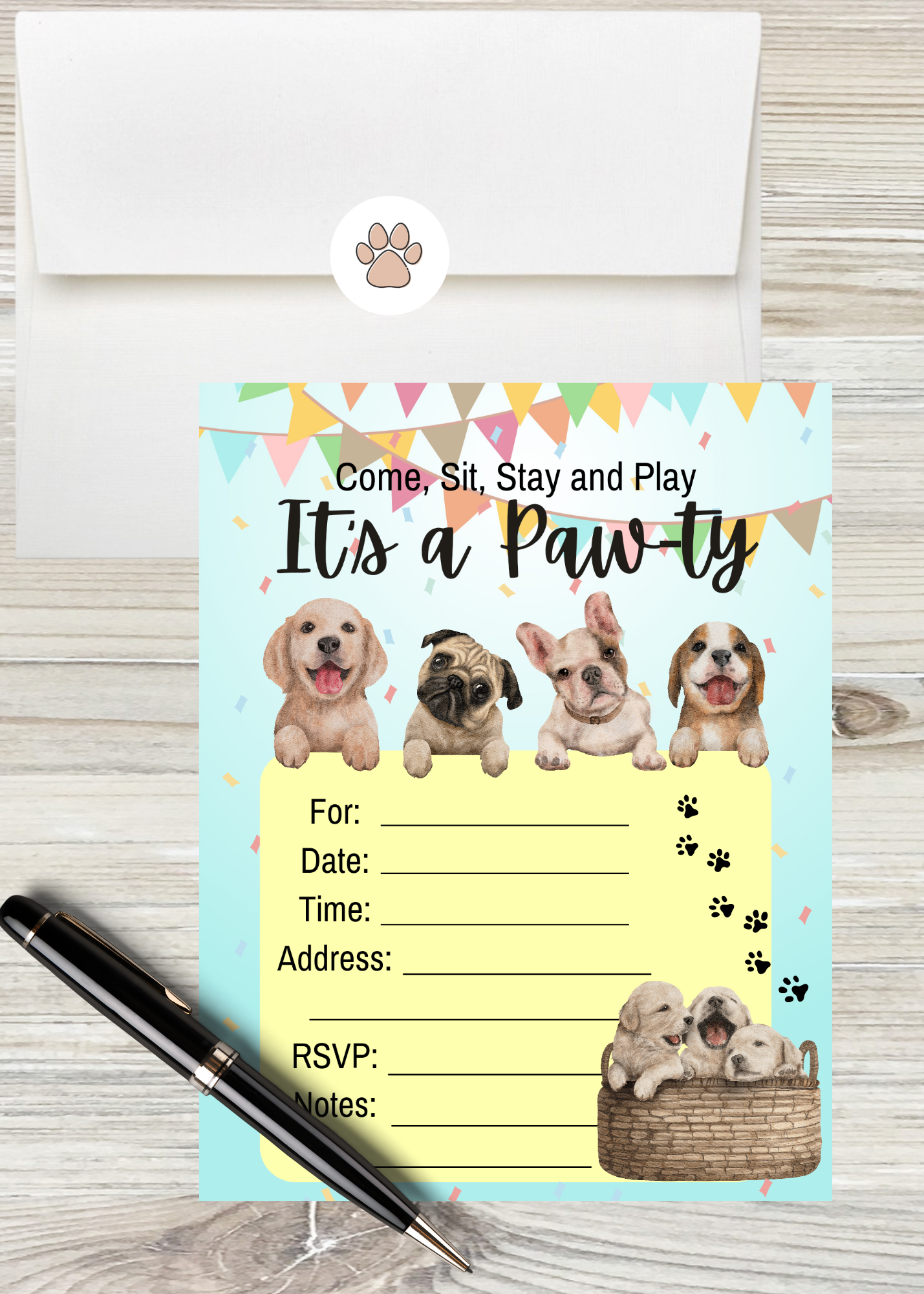 LM Studioz - Wholesale Invitations - Puppy Dog Party Invitations comes with Envelopes + Stickers0