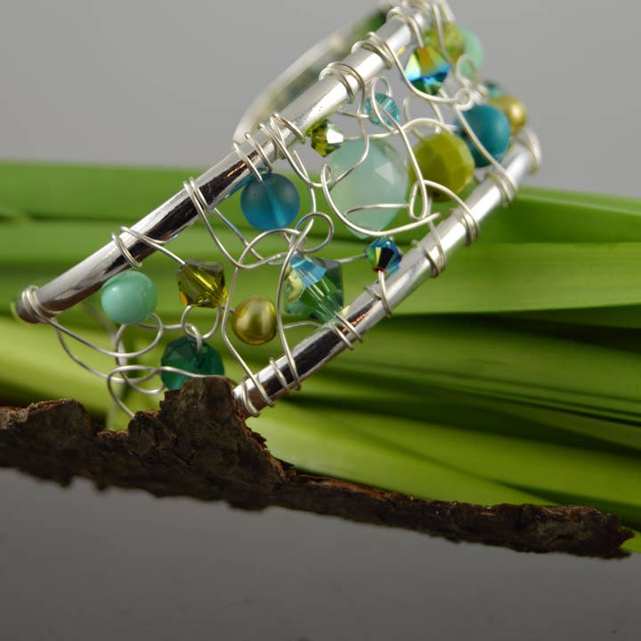 Whitelotus Design - Wholesale Cuff Bracelet - Modern wire woven crystal and gemstone Cuff bracelet