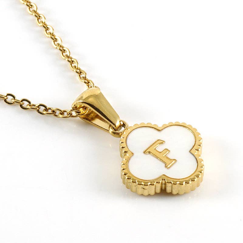 Mio Queena - Wholesale Pendant/Charm Necklace - Clover Shell Initial Charm 18K Golden S.Steel Necklace - FGS5