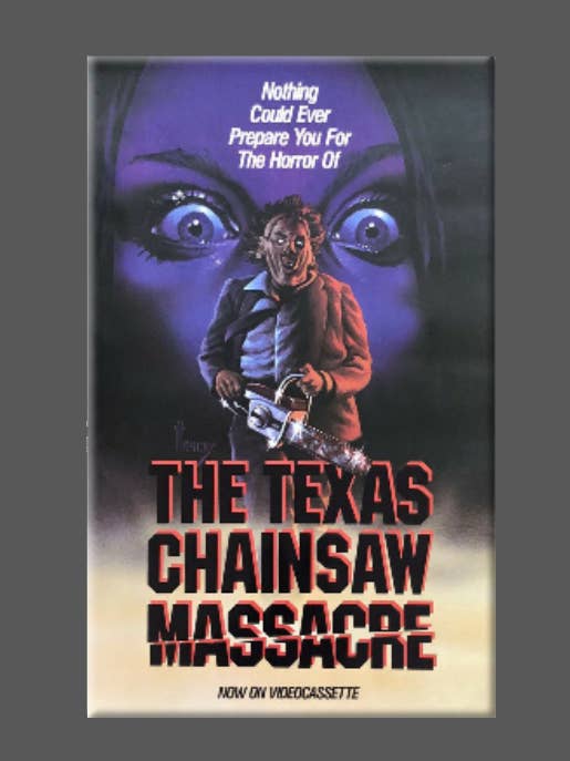 TEXAS CHAINSAW MASSACRE, Magnet, Button, Mirror, NOW ON VID for wholesale by Ba Ba Buttons