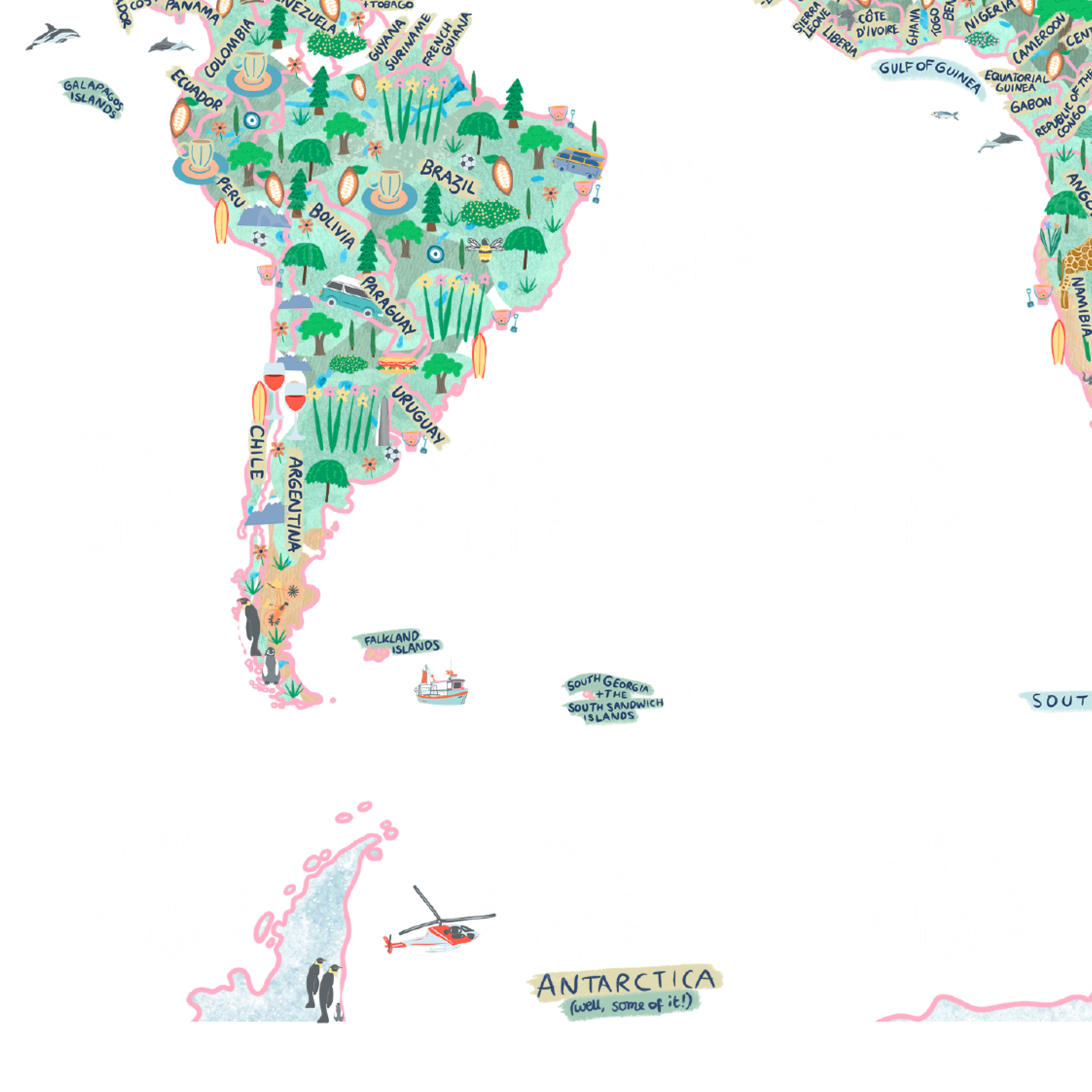 Inky Acorn Designs - Wholesale Art Print - World Map Art Print4