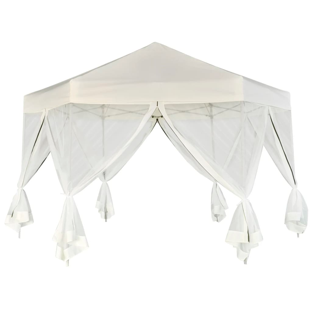 Greenwestons - Wholesale Tent - Green's Hexagonal Pop-Up Marquee with 6 Sidewalls Cream Whit2
