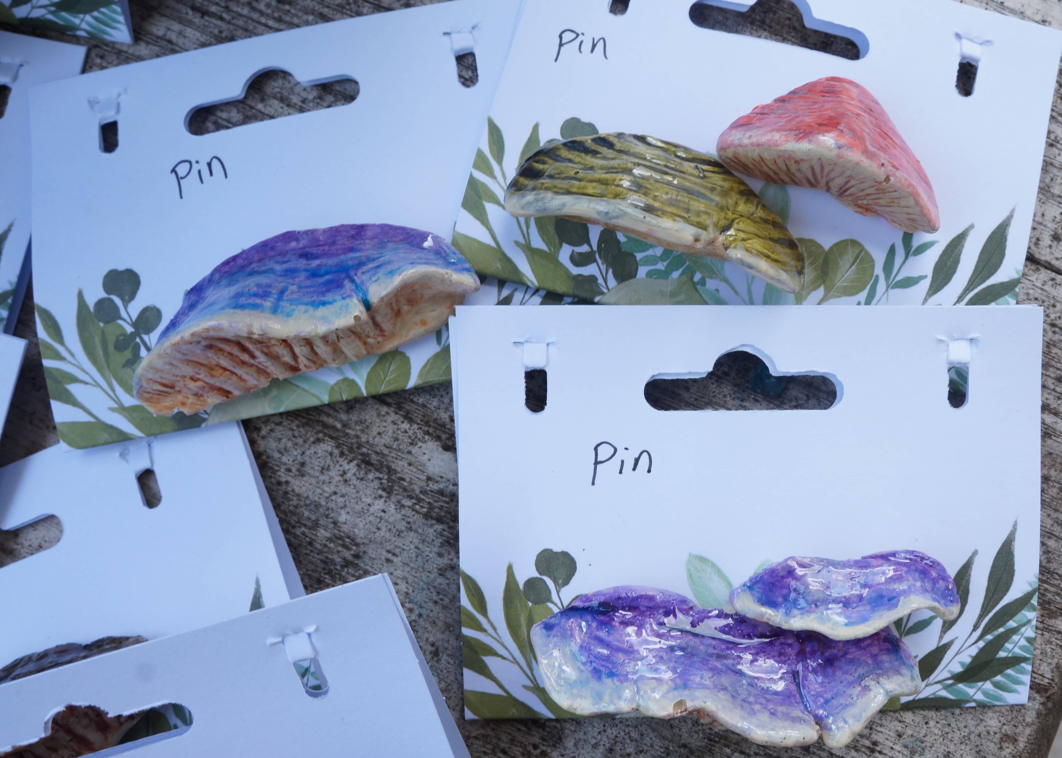 Goblin Grimm Gifts - Wholesale Lapel Pin/Button - Hand sculpted Shelf Mushroom Pins7