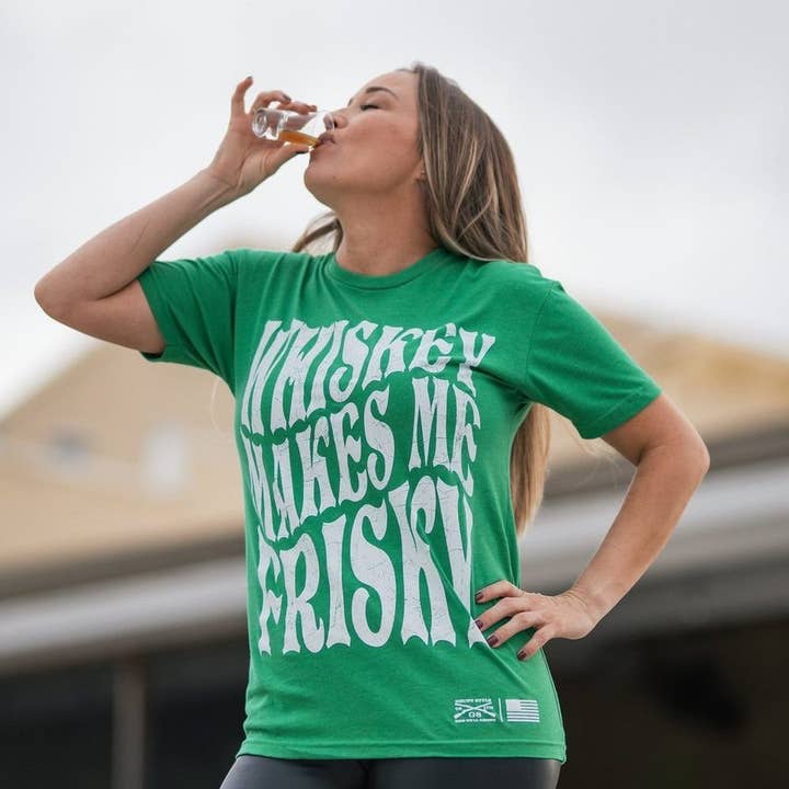 Women's Whiskey Makes Me Frisky Boyfriend Fit T-Shirt - Kelly Green for wholesale by Grunt Style