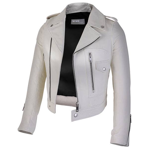 Fiona Off White Kvinders Club Wear Koskind Læderjakke for engroshandel hos Slade Leather