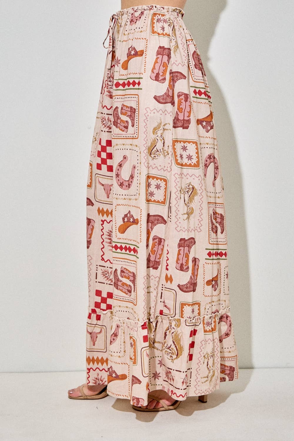 TAUPE MULTI WESTERN MAXI SKIRT for wholesale on Faire1