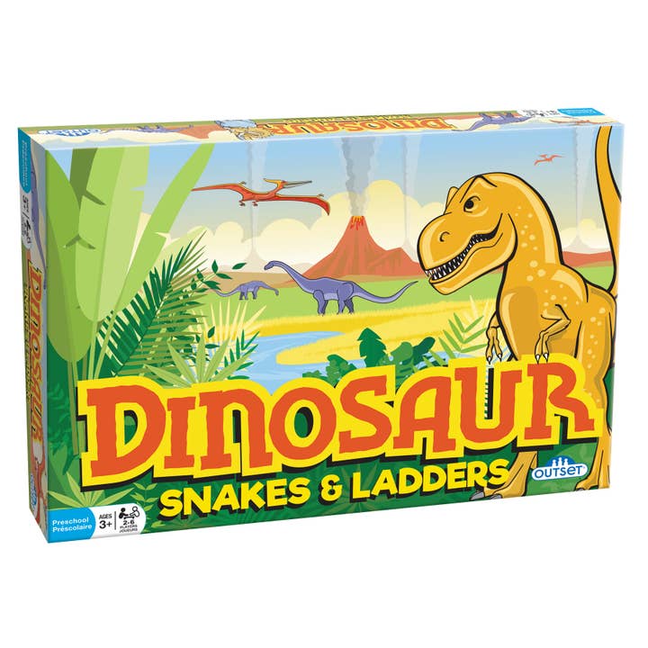 Outset Games and Cobble Hill Puzzles - Wholesale Board Game - Dinosaur Snakes and Ladders (Vintage Design) Board Game, 3+