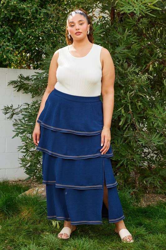 Flåde Plus size nederdel med kontrastsyning og flæselag for engroshandel på Faire0