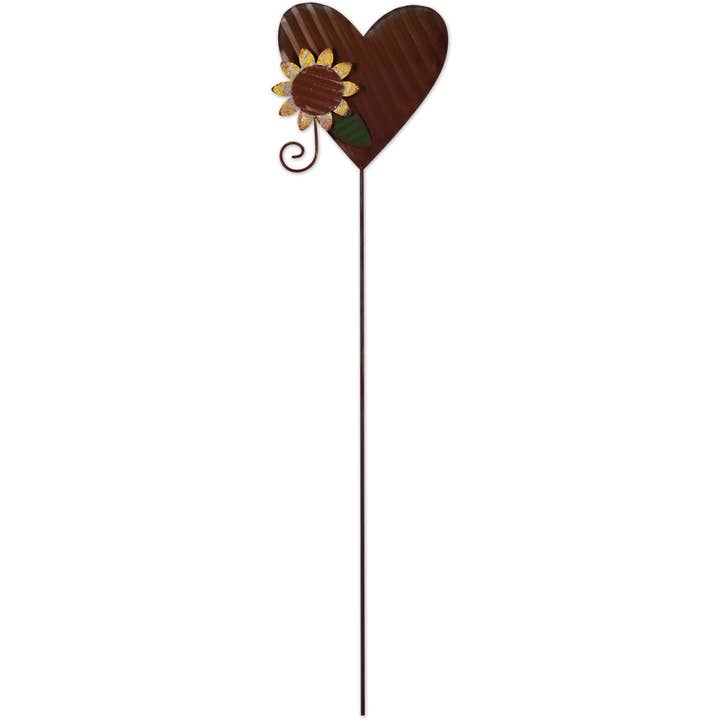 Heart & Sunflower Plant Pick for wholesale by Sunset Vista Designs