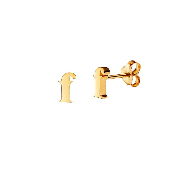 Gold Plated Stud Earring Letter f for wholesale by Juulry