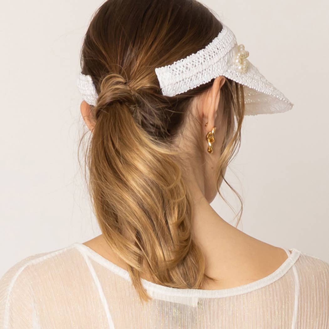 Fashion City – wholesale Visor – Women's – Straw Sun Visor with Twisted Pearl Band6