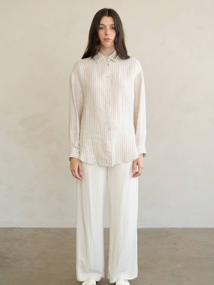 STRIPED LINEN ESSENTIAL SHIRT for wholesale by ELLE GREY