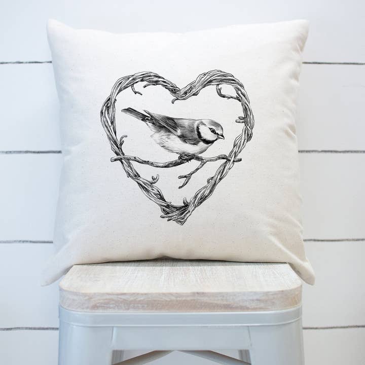 Vintage Bird on Heart Branch Pilllow Cover Spring Valentines for wholesale by Rising Tide Vintage